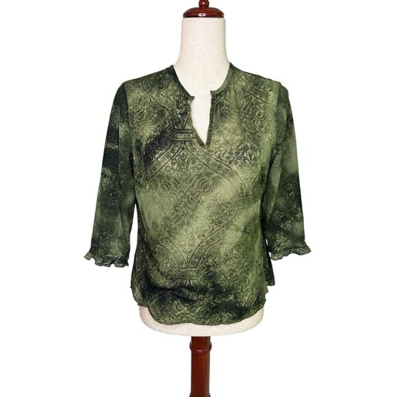 Vintage Mesh Top Women P Large Sheer Green y2K Fairy Grunge Goblincore Whimsical - Picture 1 of 14